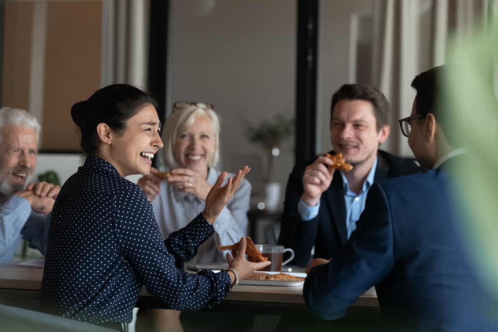 Colleagues having lunch together
