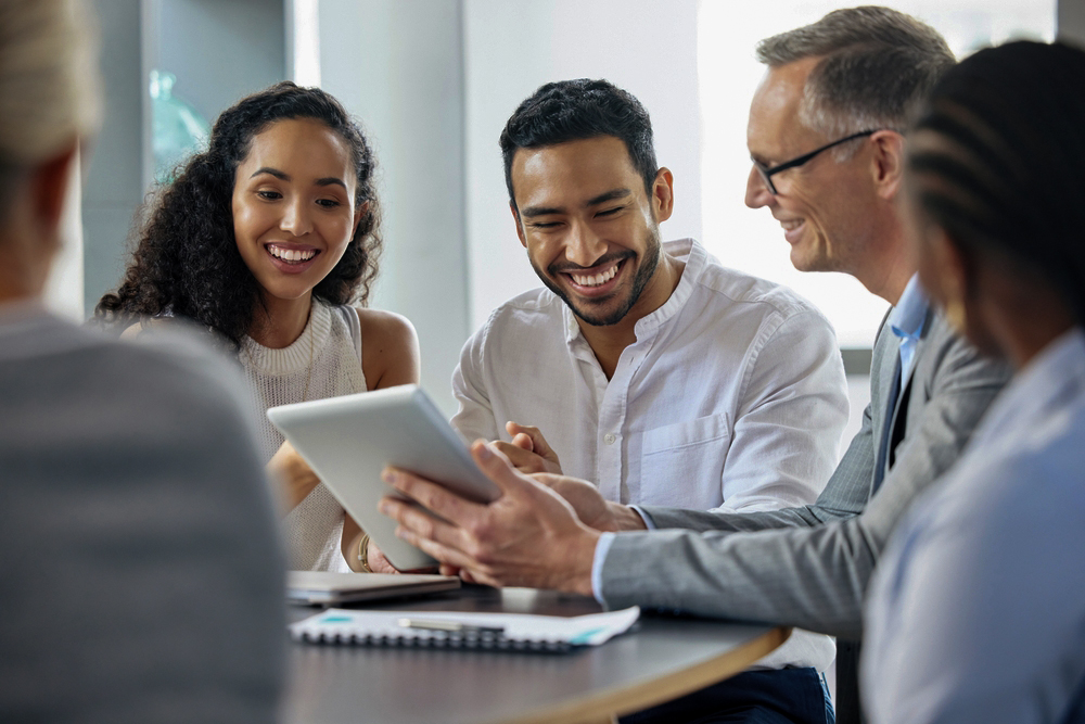 Diverse group of colleagues collaborating in a meeting