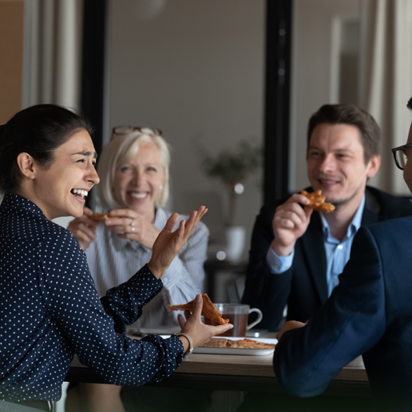 Colleagues having lunch together