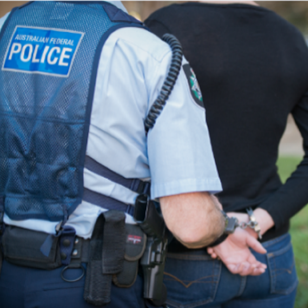 Police officer handcuffing a person